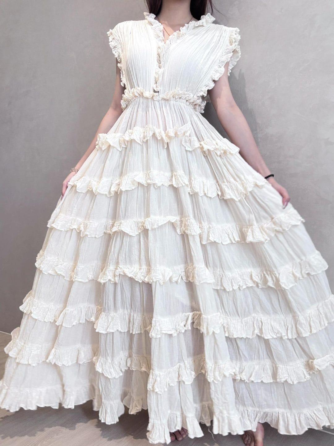 手工棉麻蛋糕连衣裙