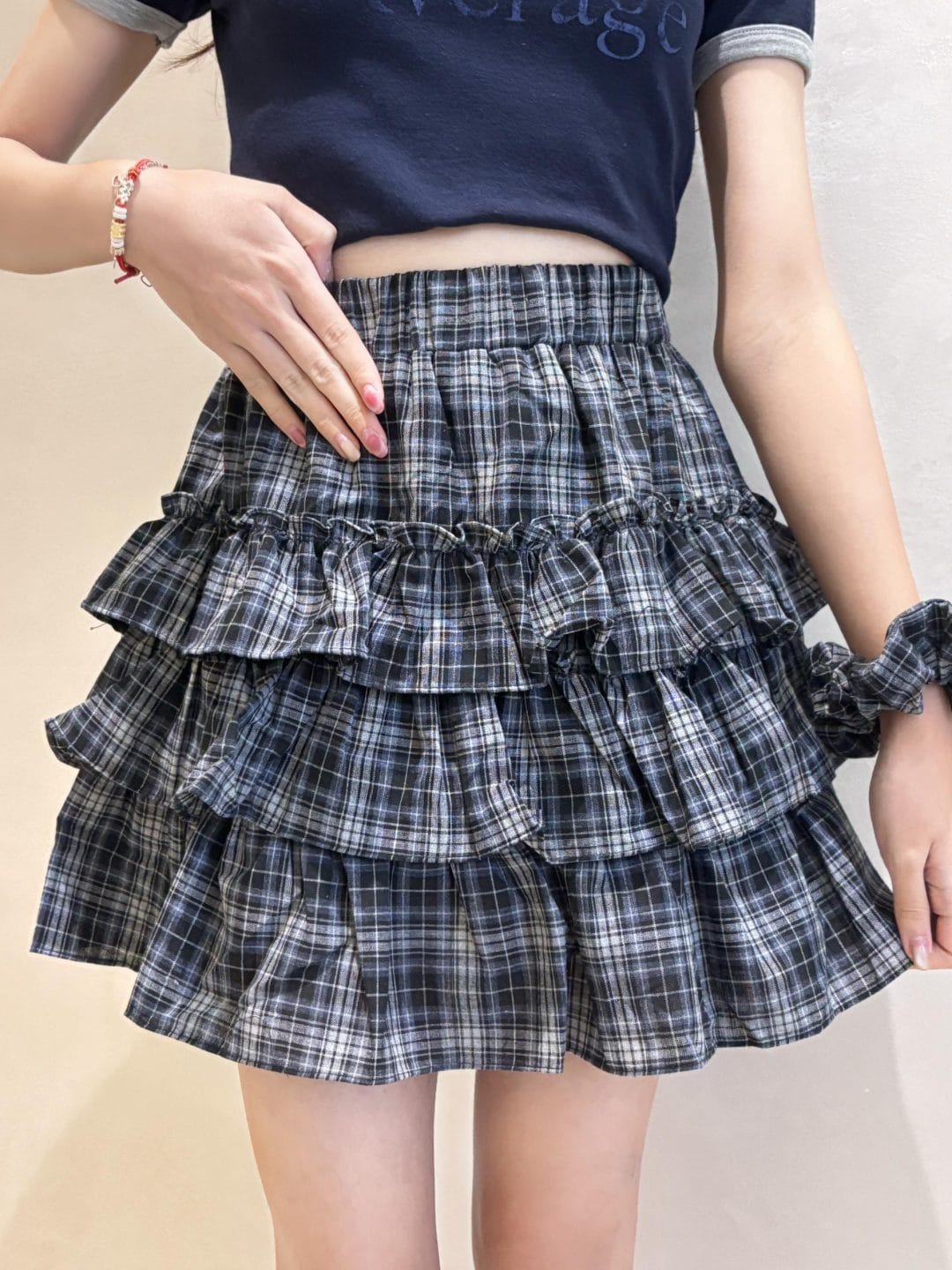 格子蛋糕裙配发圈