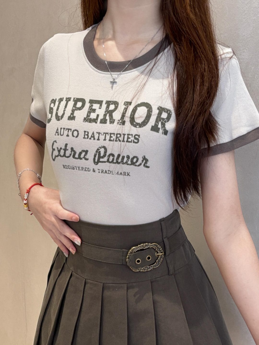 撞色印花复古T恤