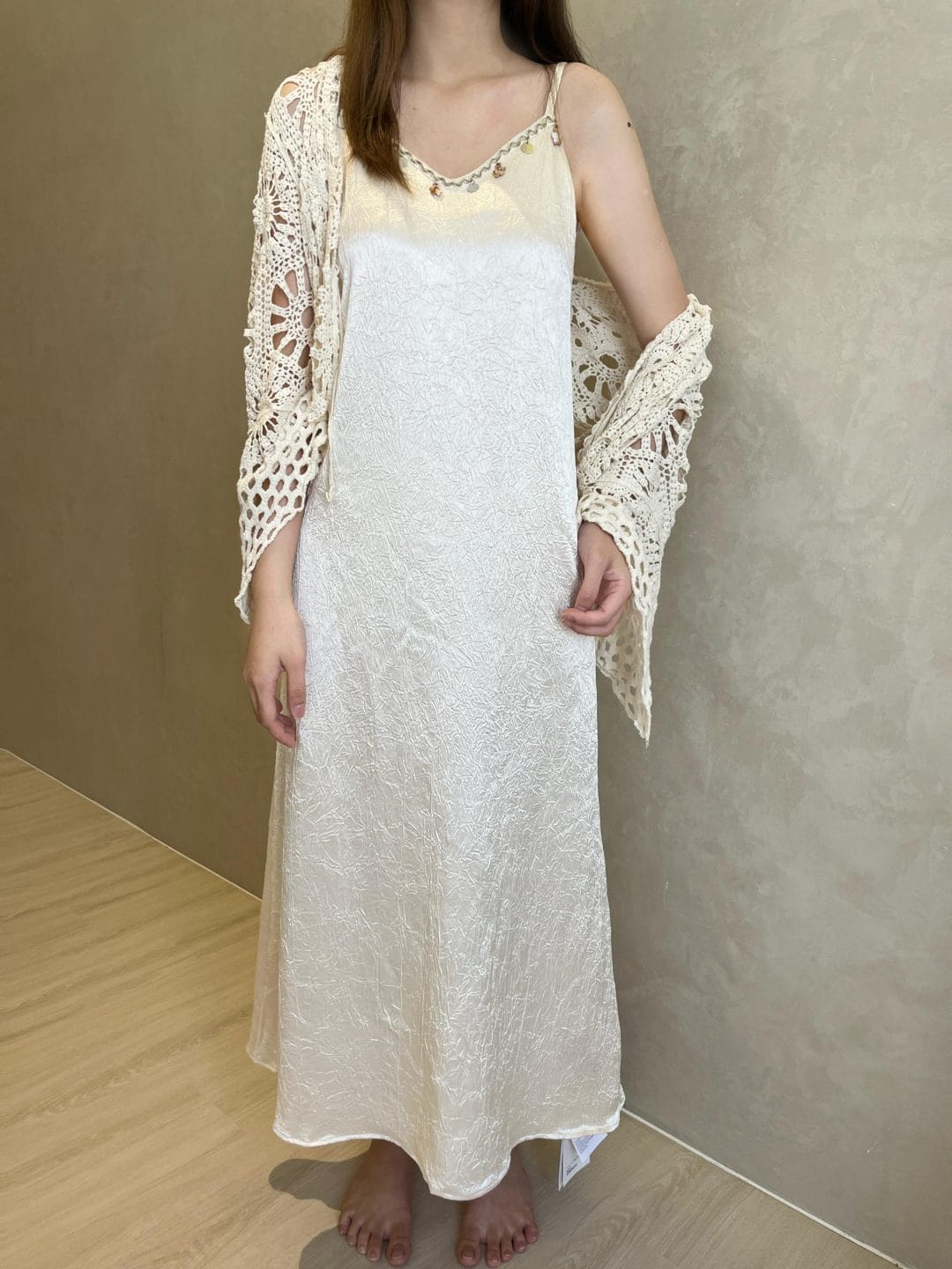 缎面吊带连衣裙开衫套装