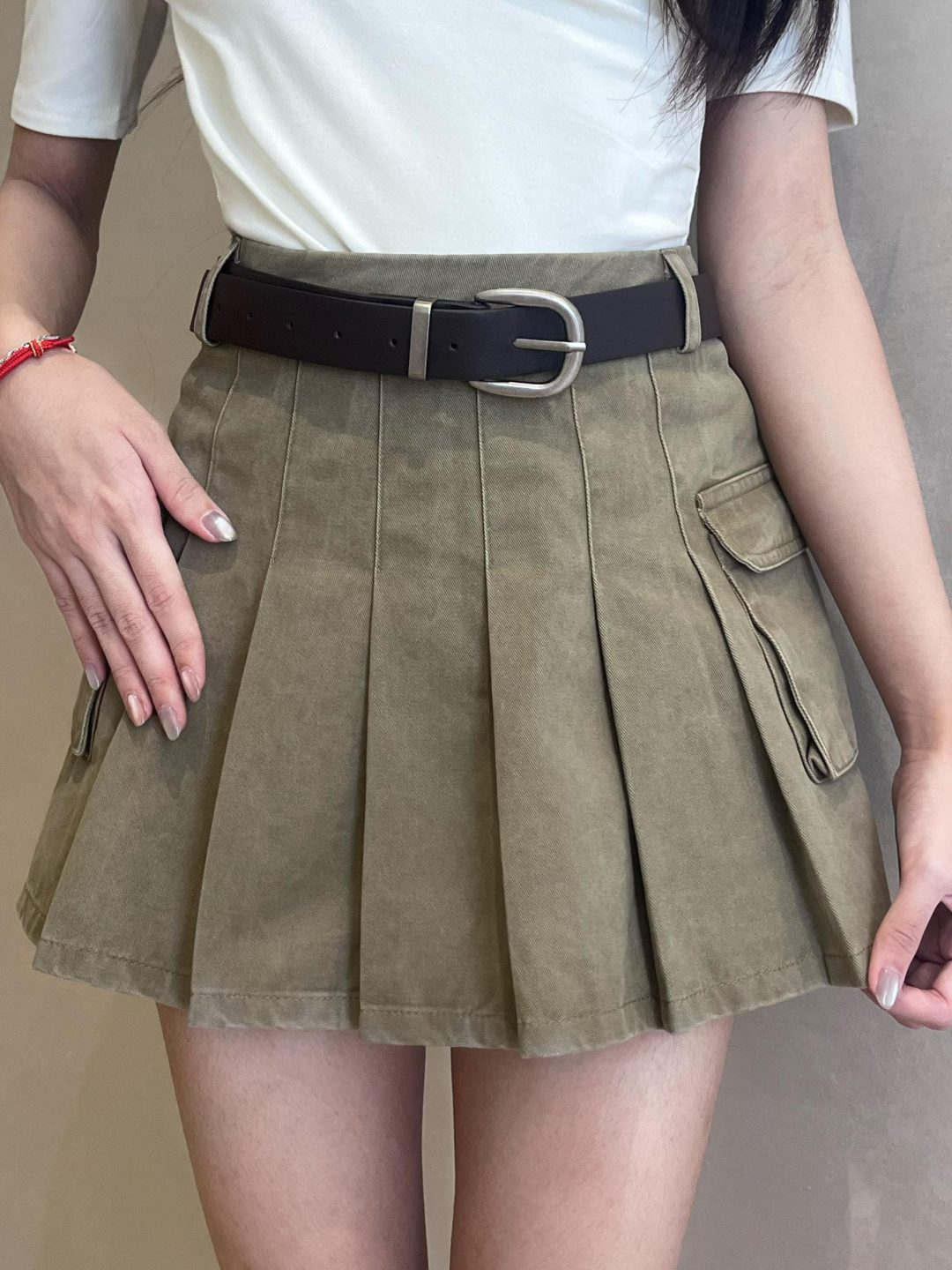 工装做旧洗水百褶半裙