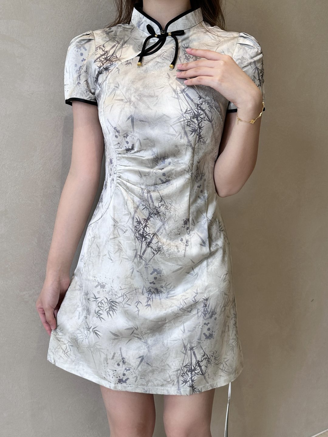 水墨竹林收腰旗袍