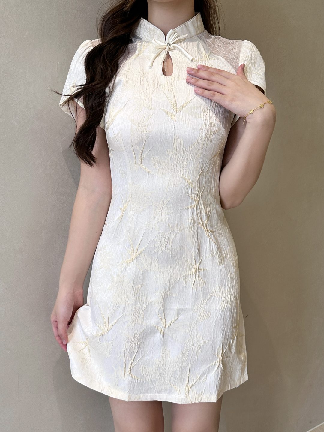 新中式竹叶花短旗袍