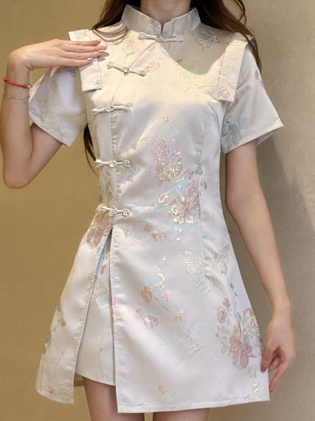 银玉提花新中式旗袍