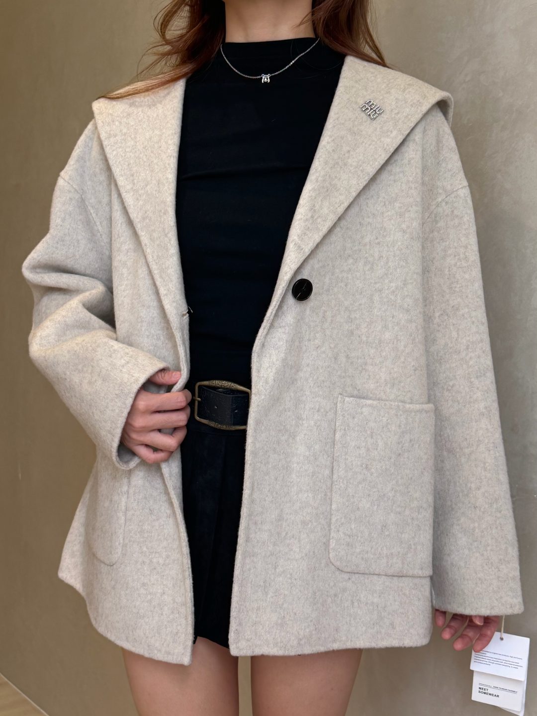 双面羊绒海军领短款大衣