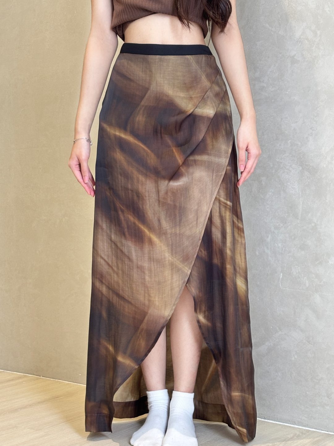 晕染开叉印花半身裙