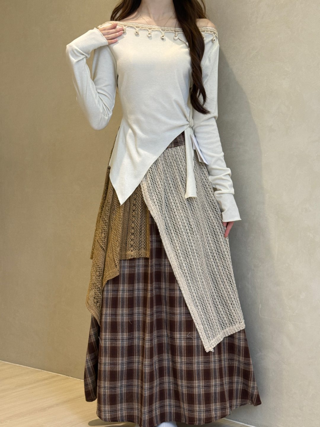 波西米亚风设计感上衣+不规则拼接半身裙套装