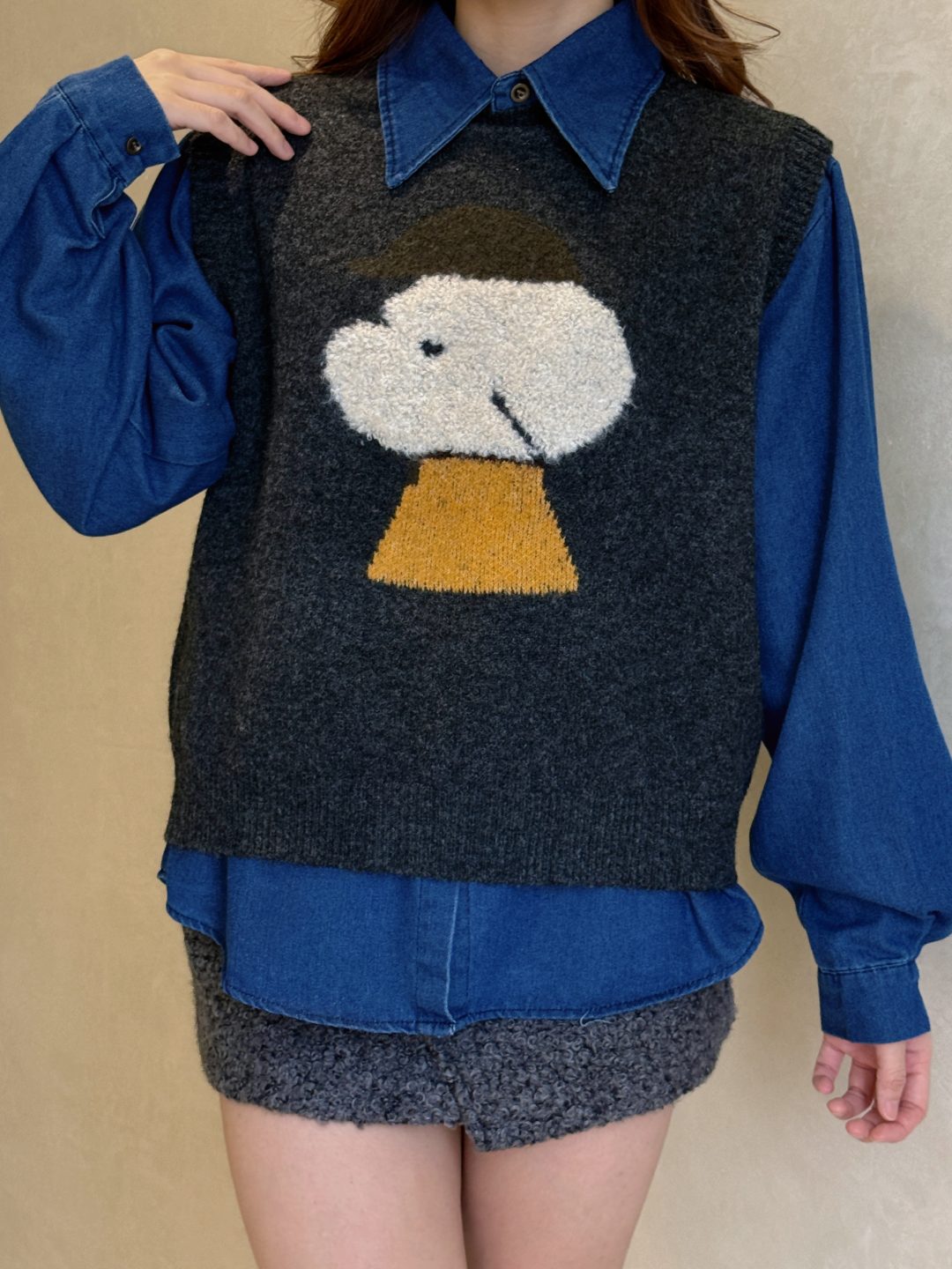 针织马甲+韩系休闲牛仔衬衫套装
